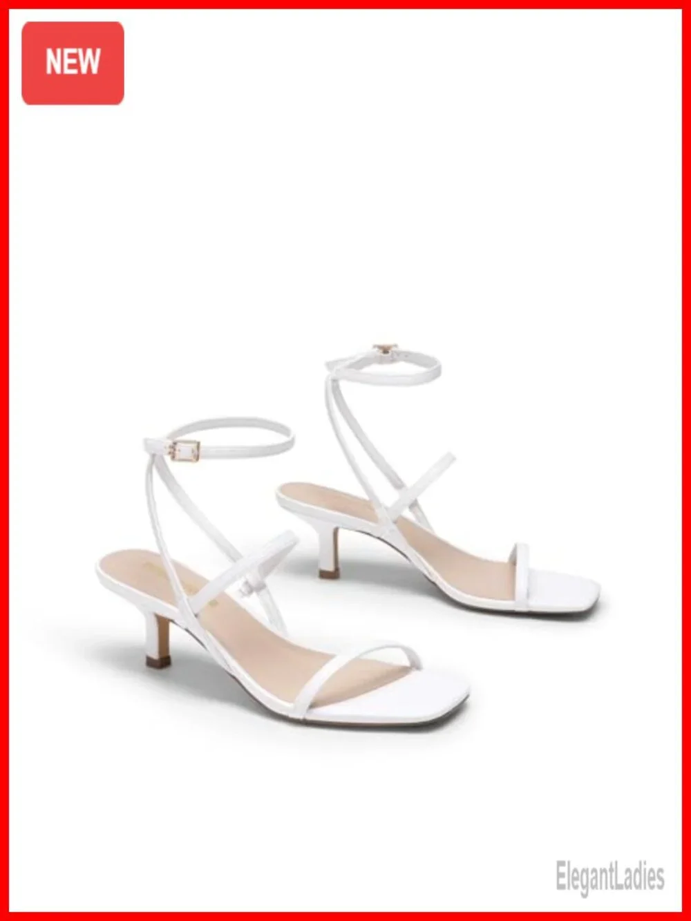 Kitten Heel Strappy Square Open Toe Ankle Buckle Sandals Faux Leather